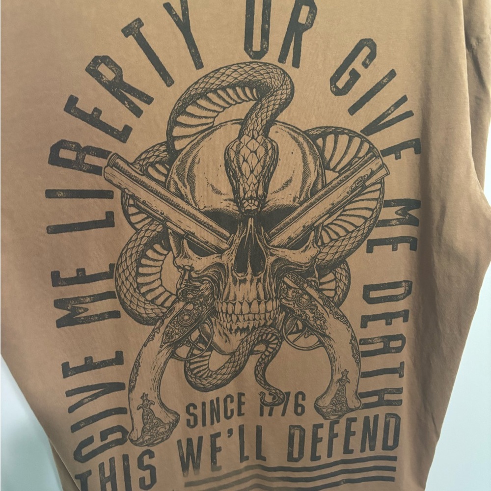 Tan Short Sleeve Tee with Vintage Eagle Graphic